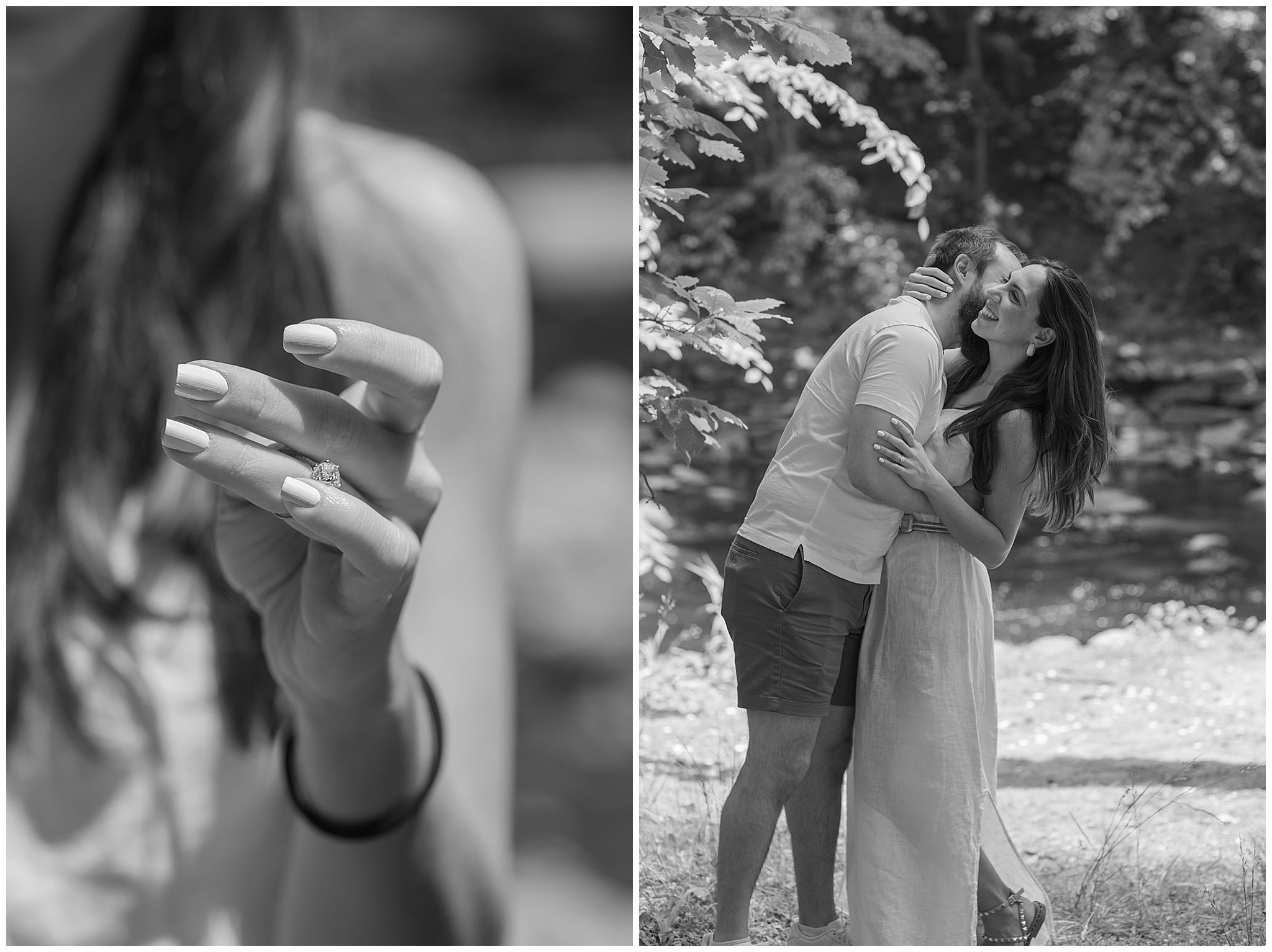 A newly engaged couple embrace in a park right after proposal dc engagement photographer