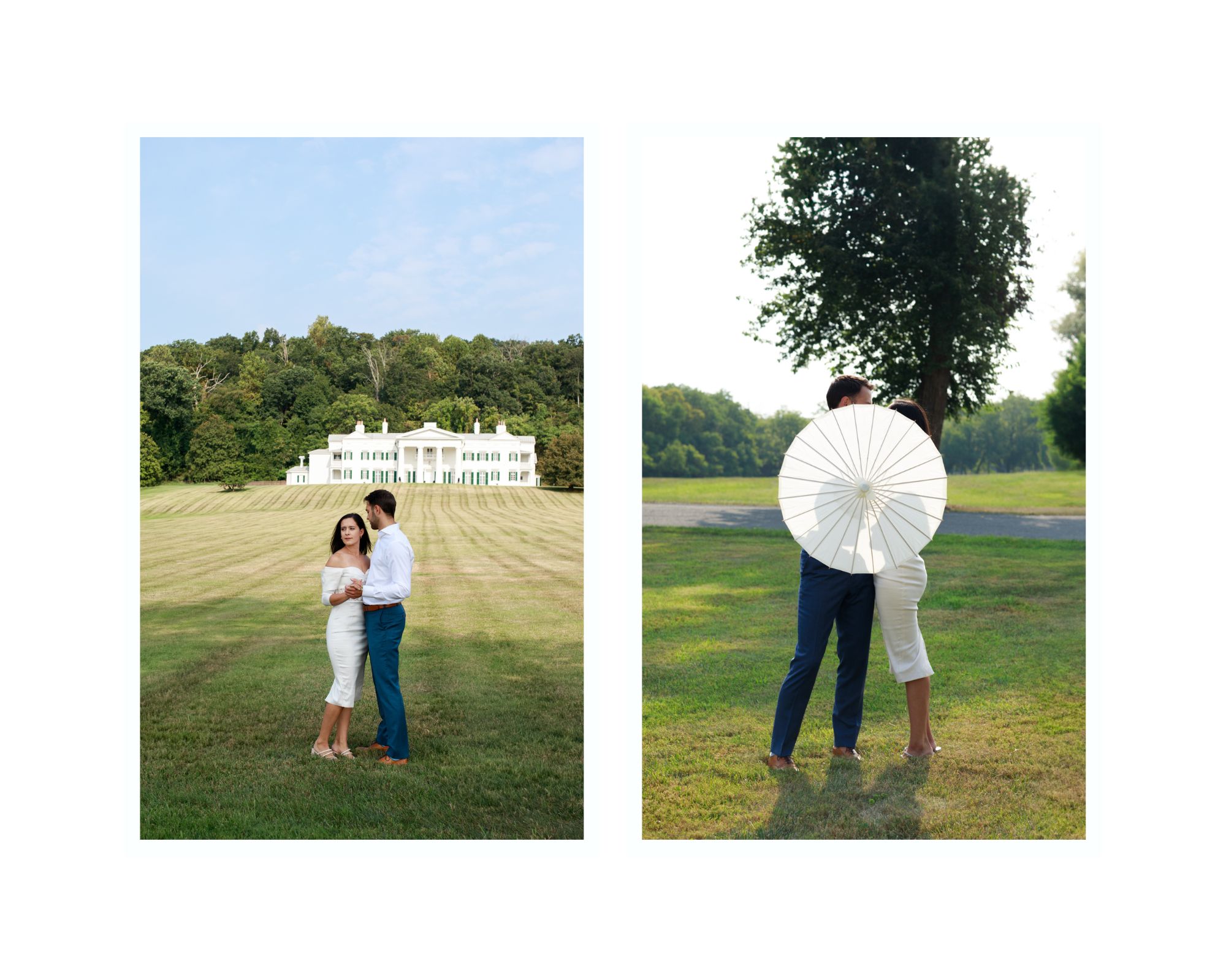 A couple taking their engagement photos at Morven Park, Virginia.