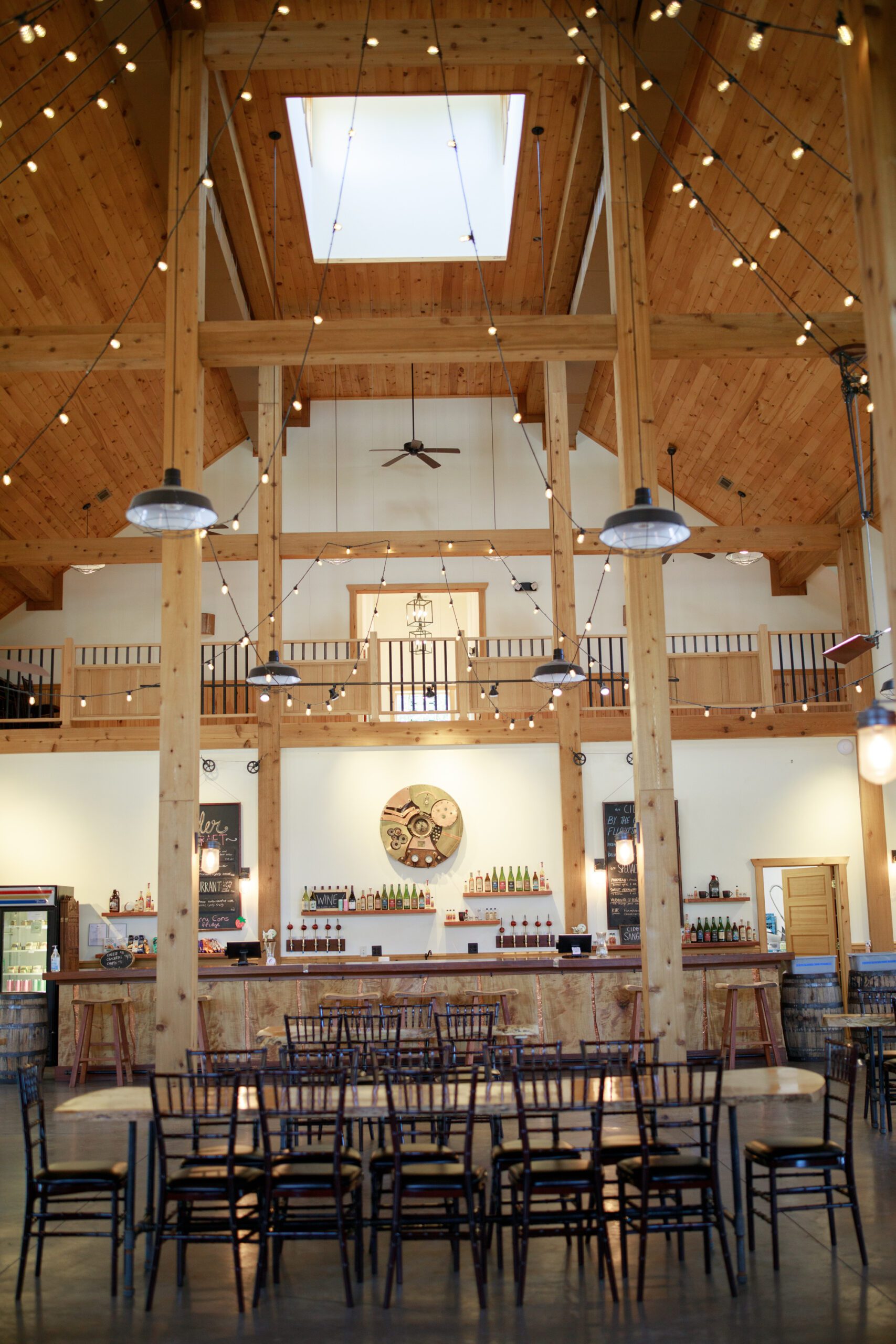 A look from floor to ceiling at the rustic yet modern cider barn.