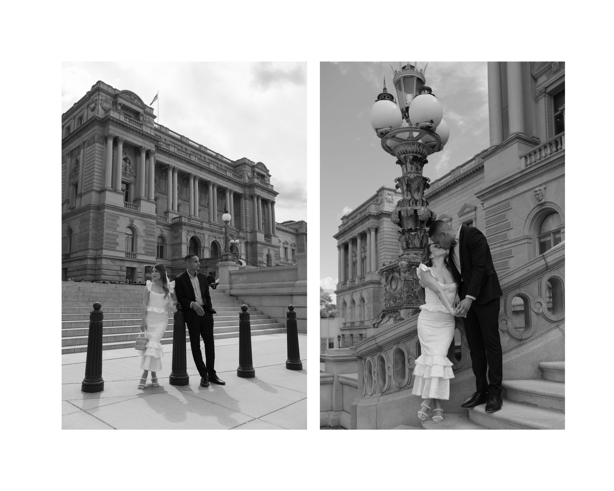 Couple posing in front of the Library of Congress