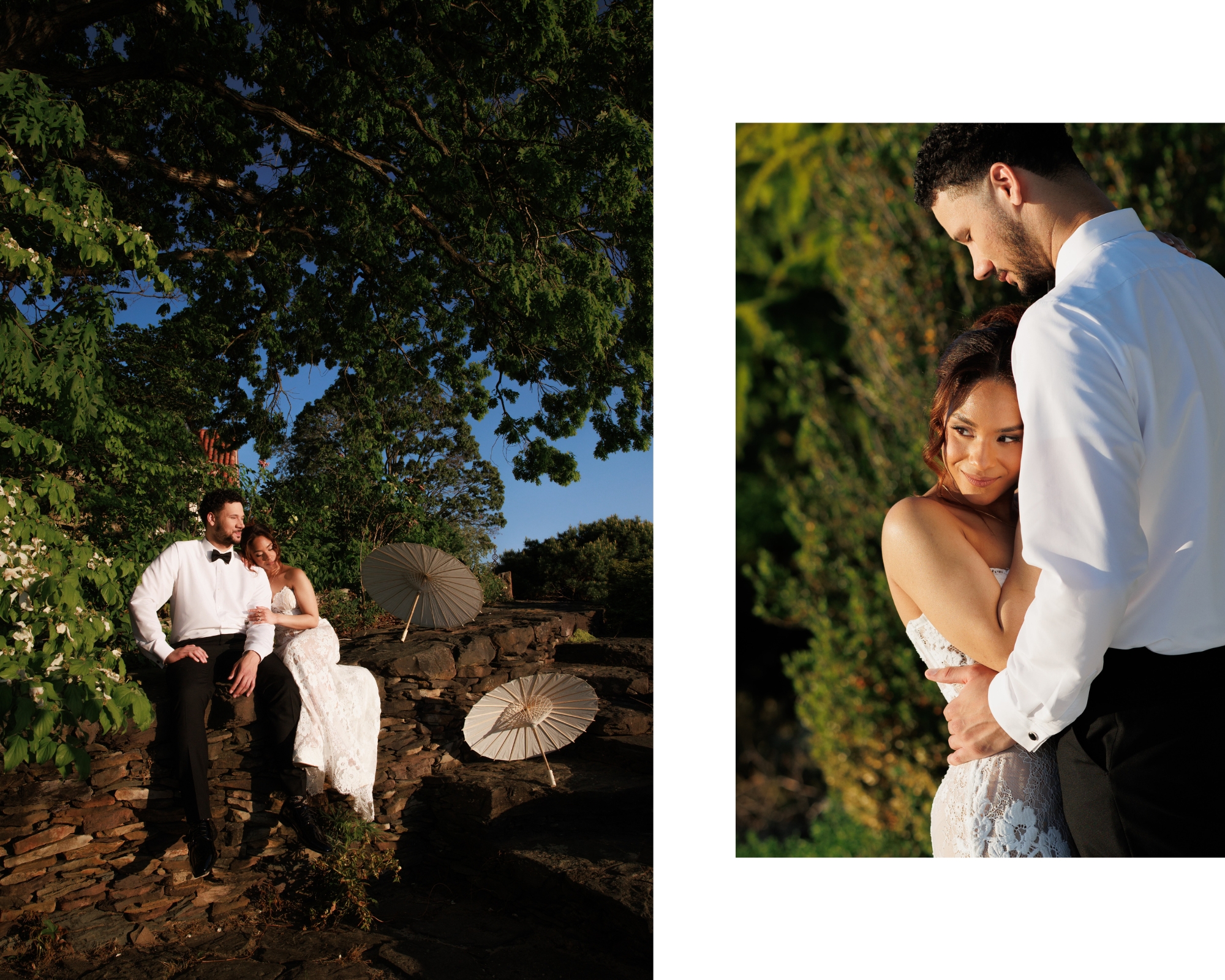 The bride and groom walk down to the location for their first dance.