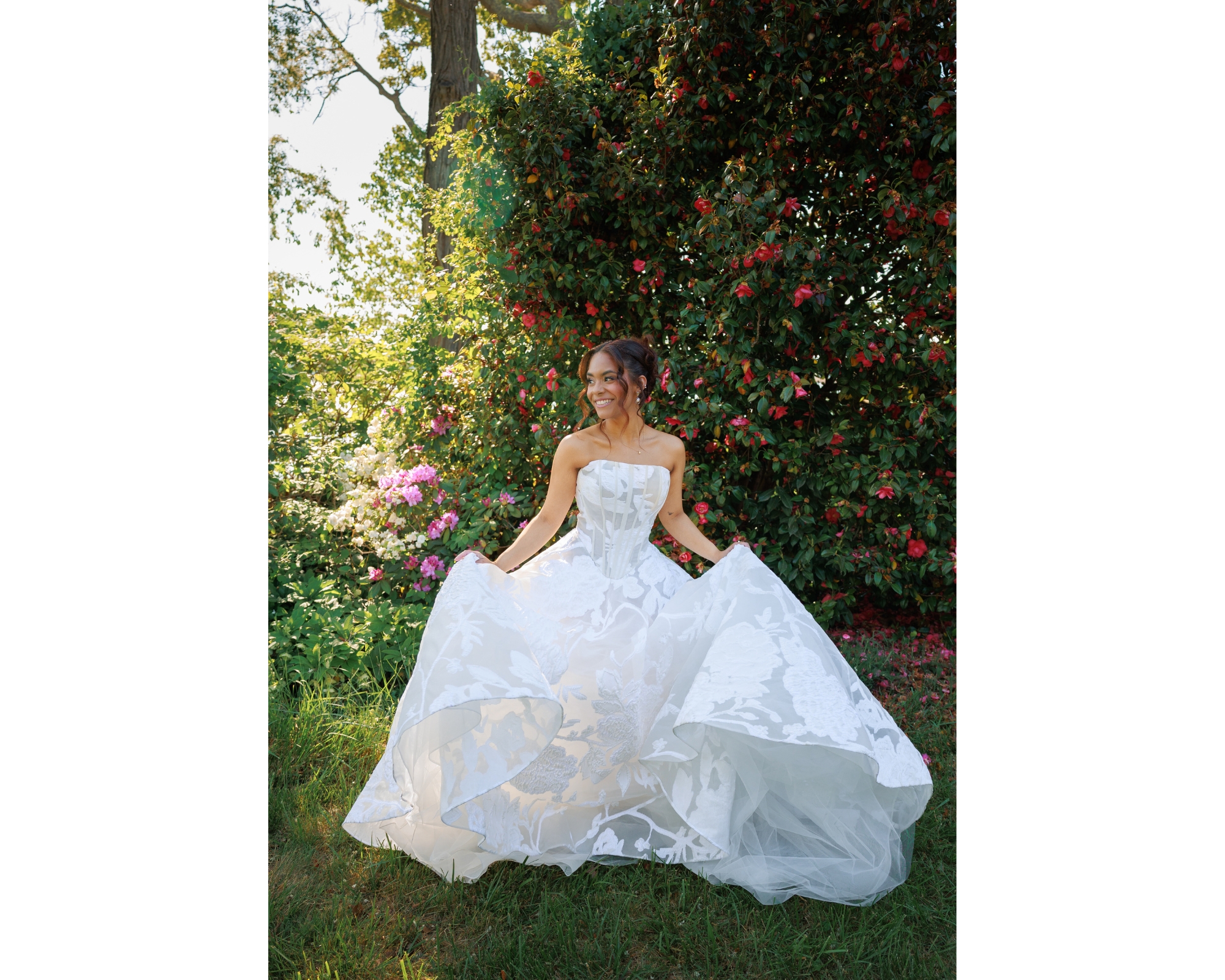 Bride enjoying her bridal gown.