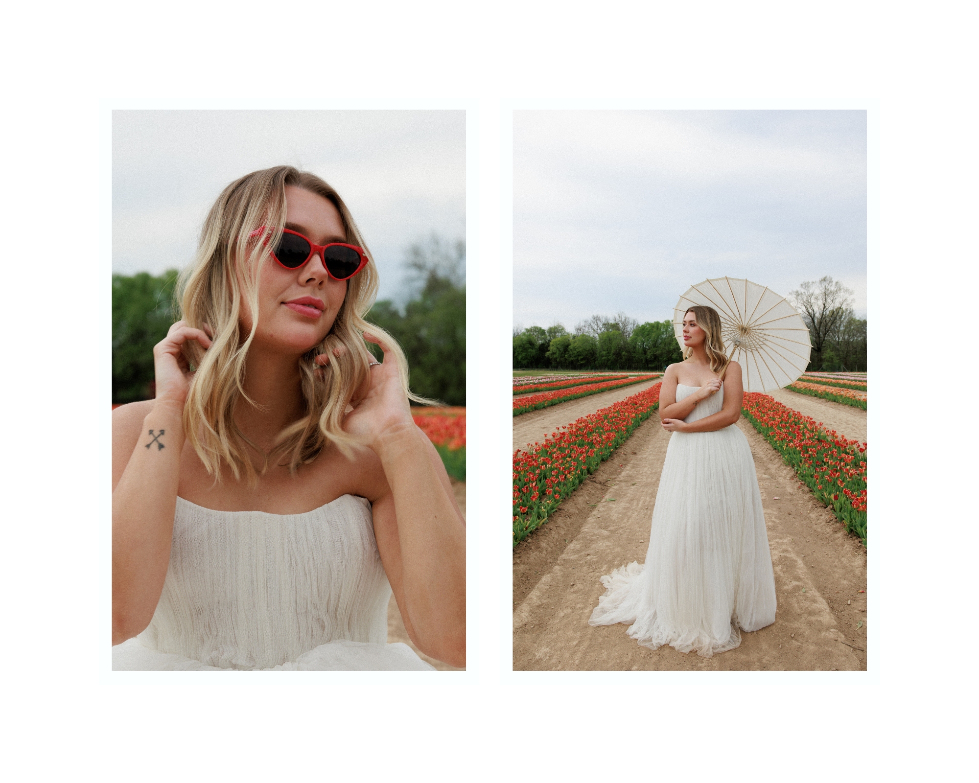 Film photos taken of a bride at Burnside Farm amongst the tulip field