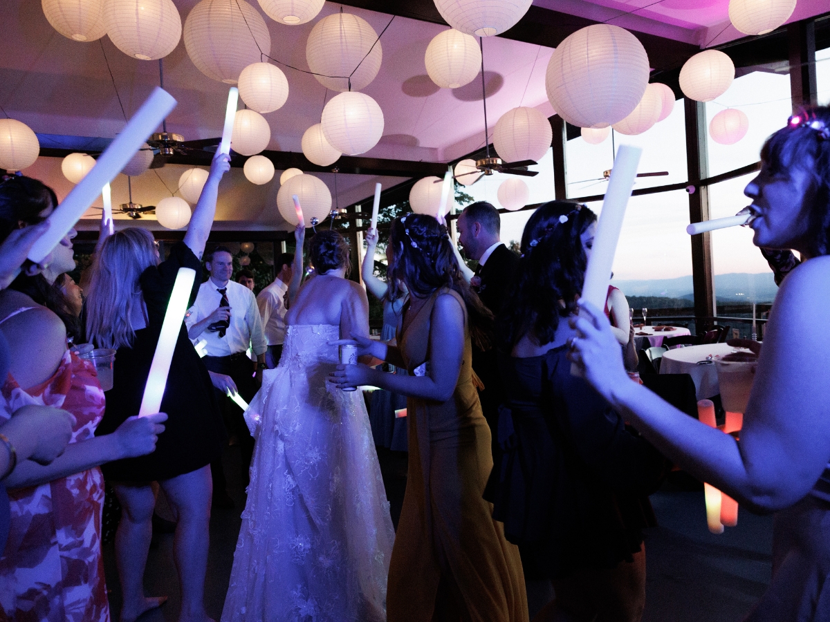 Wedding guests dancing