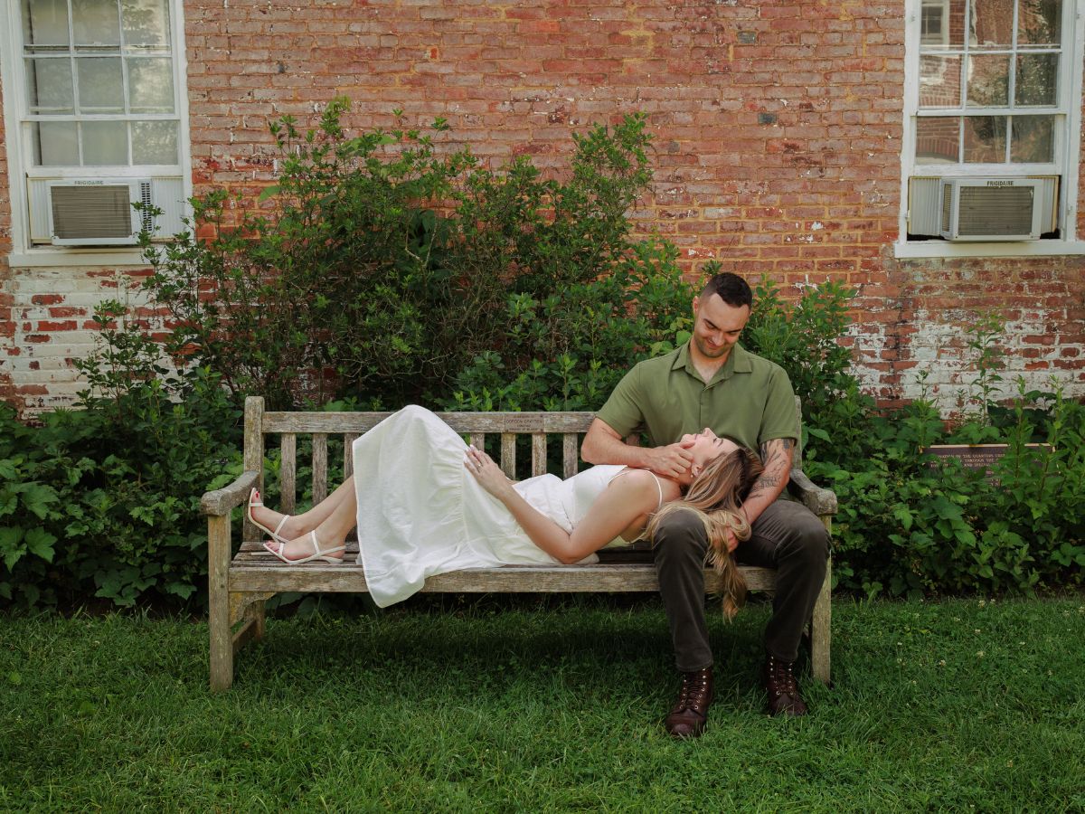 Newly engaged couple poses for the photo