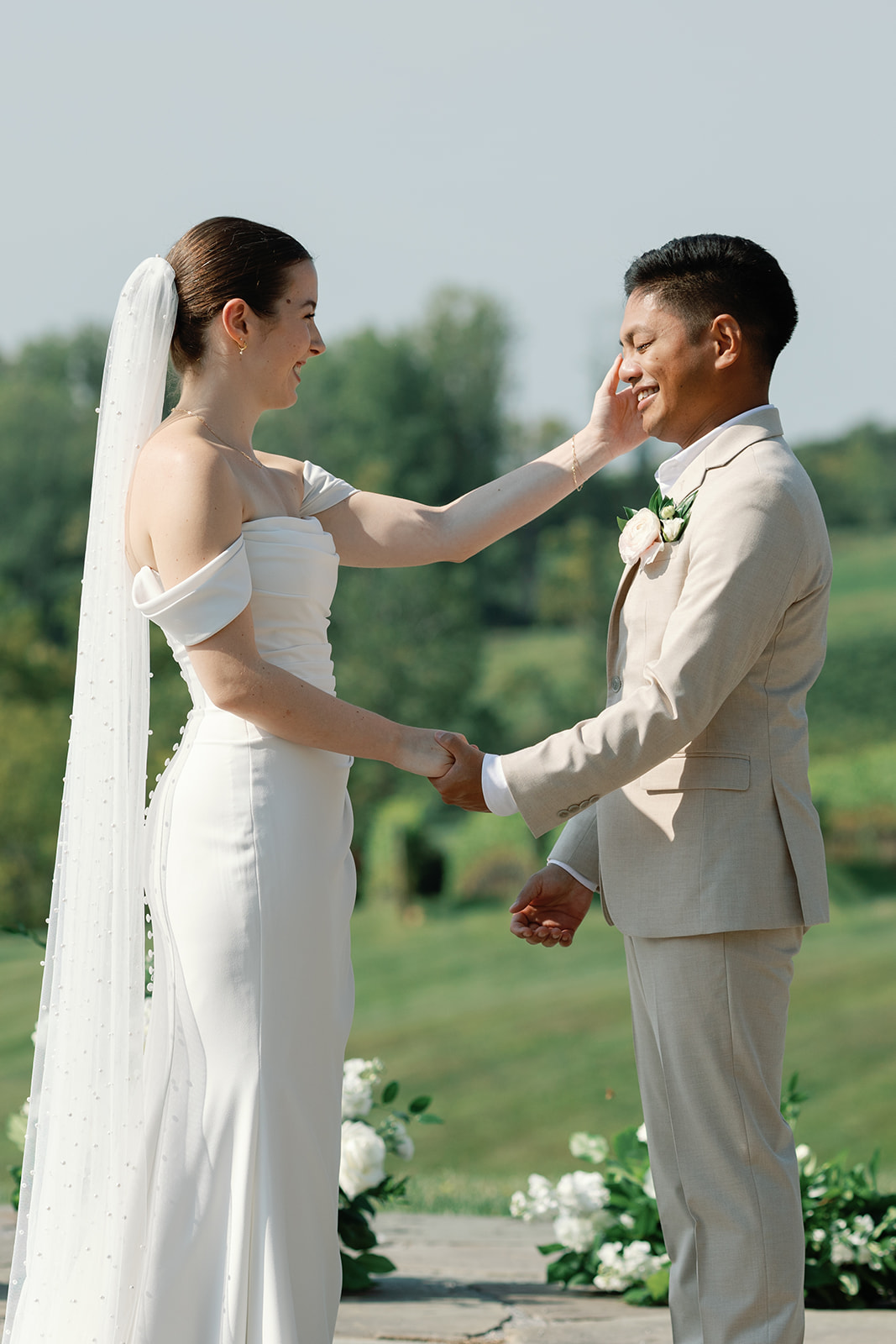 Couple shares their vows at the wedding at Stone Tower Winery