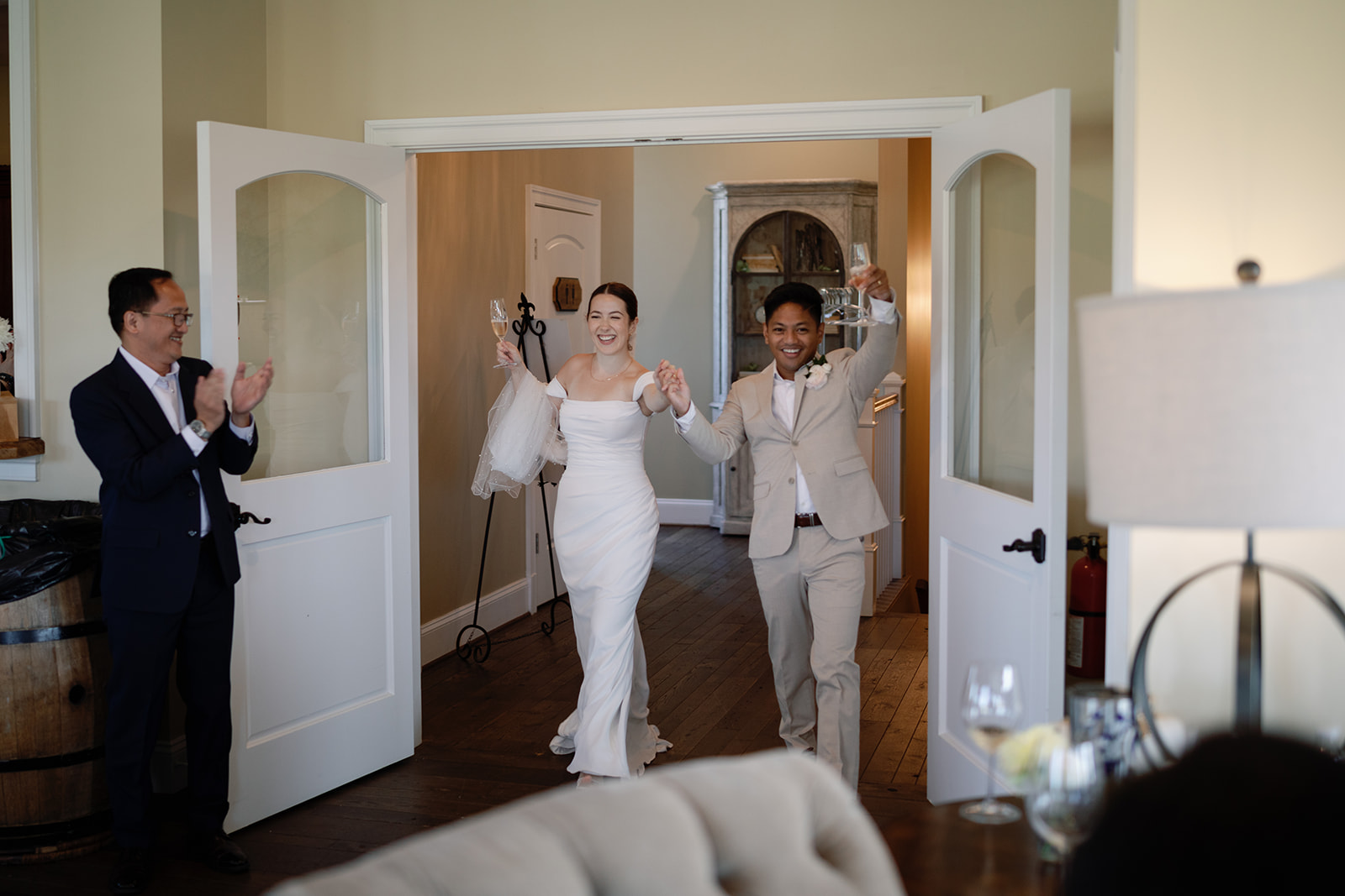 Champagne for the newlyweds at Stone Tower Winery.