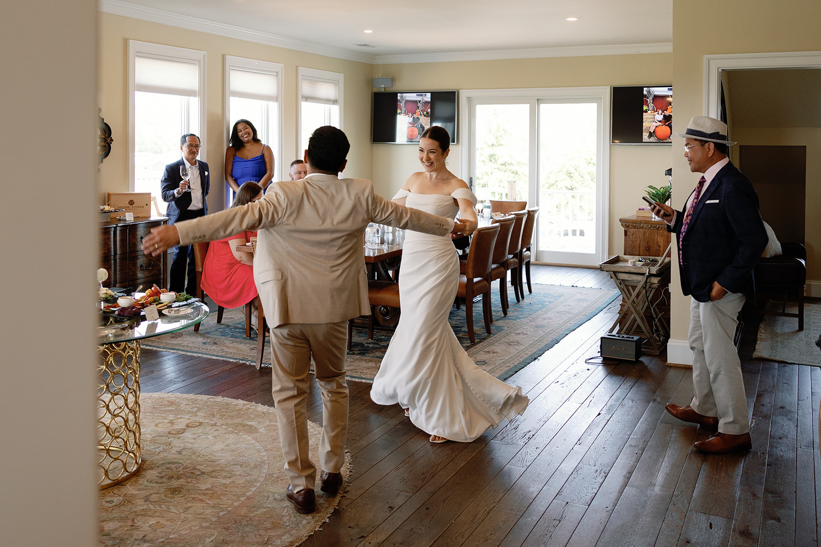 Couple shares first dance at their micro-wedding at Stone Tower Winery.