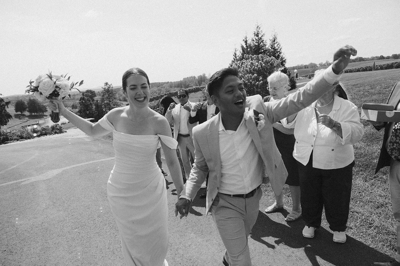 Bride and groom bubble send off at Stone Tower Winery.