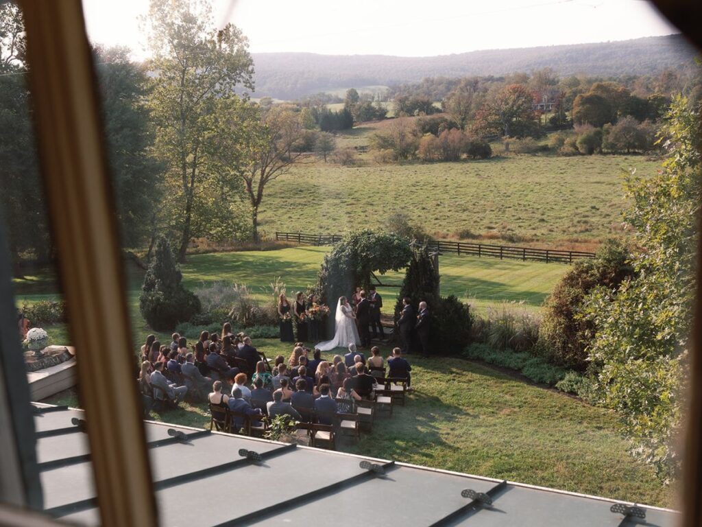 Birds eye view of ceremony at Silverbrook Farm