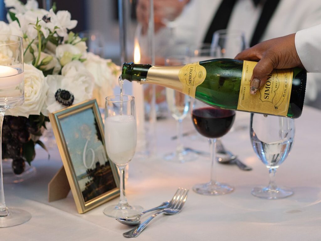 Champagne at the Williamsburg inn wedding.