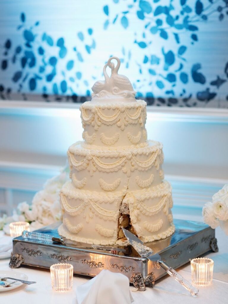 Bride and groom enjoying their wedding reception.