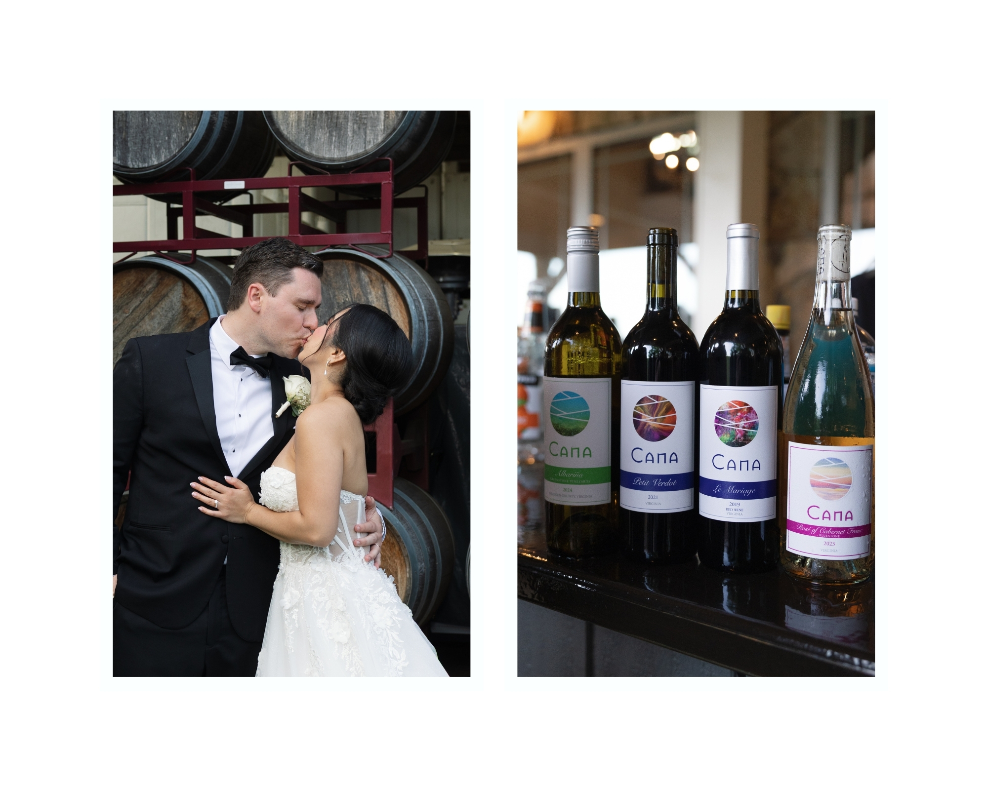 Newlyweds walking through the vineyard at Cana during sunset, capturing the magic of a Middleburg winery wedding
