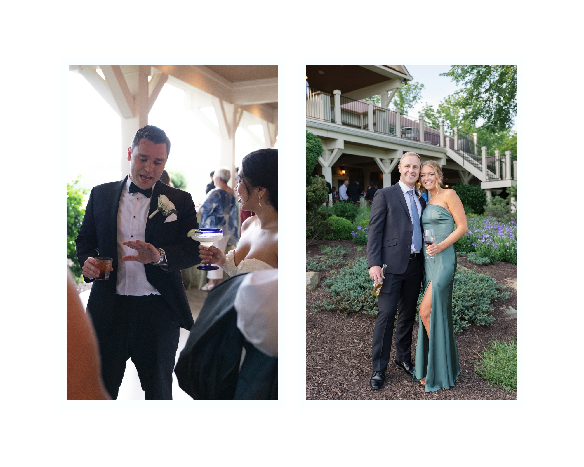 Groom showing off his ring during cocktail hour