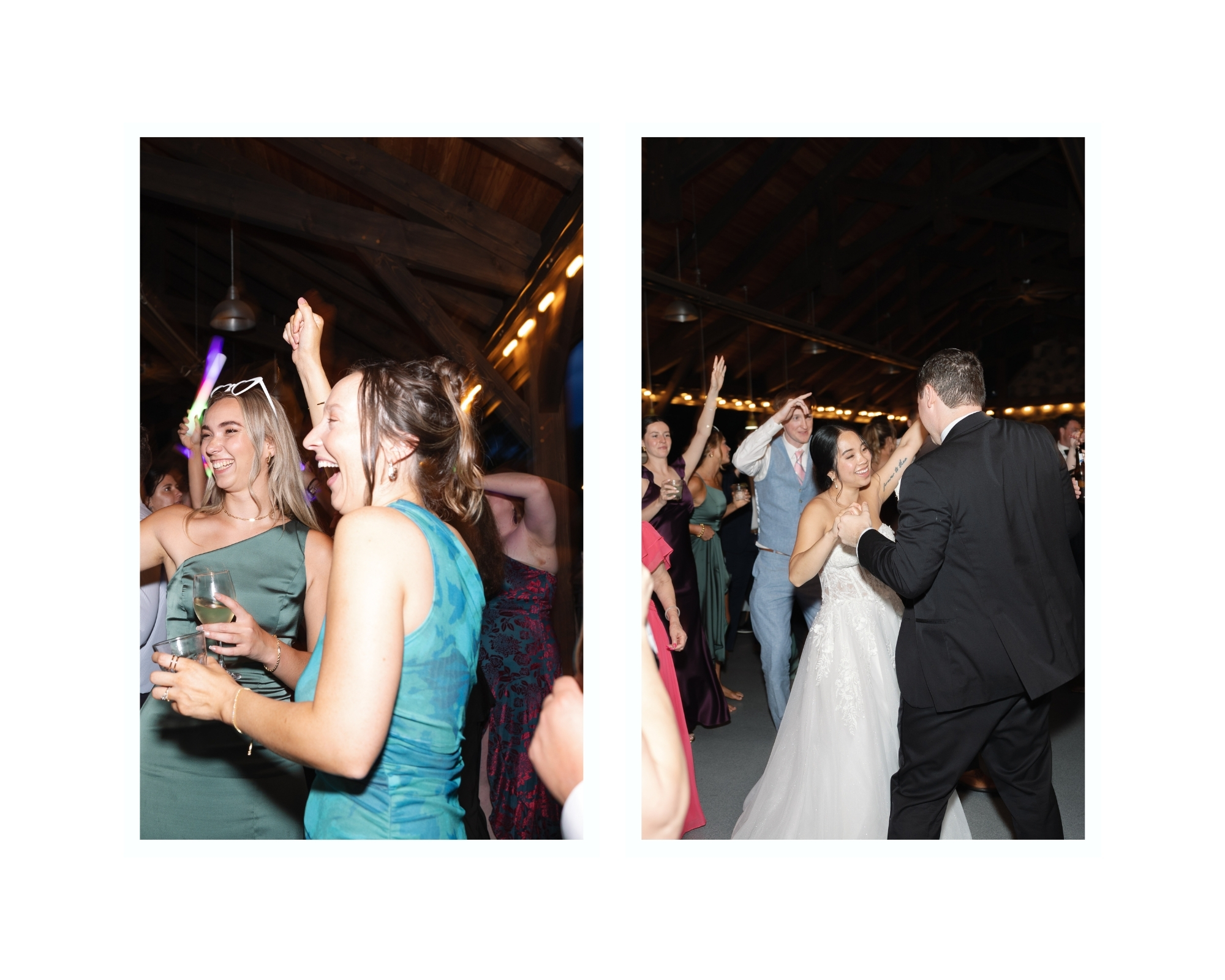 Candid photo of friends dancing and laughing late into the night at Cana Vineyards