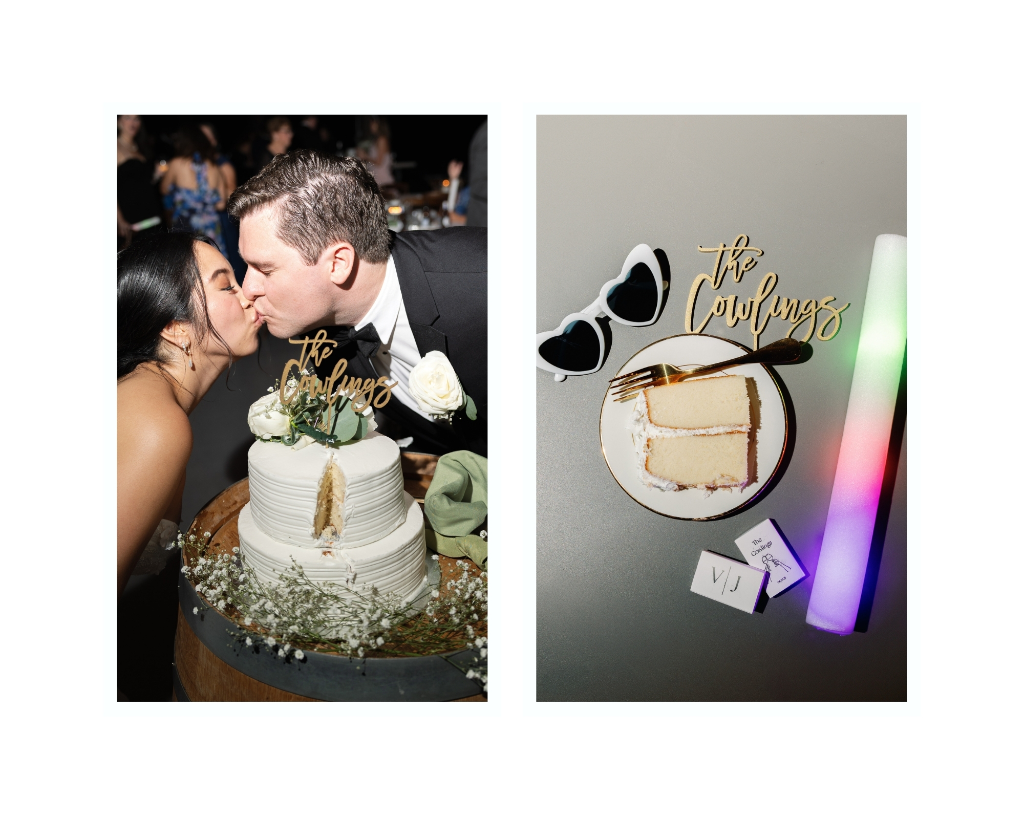 The couple kissed over their cake at their wedding