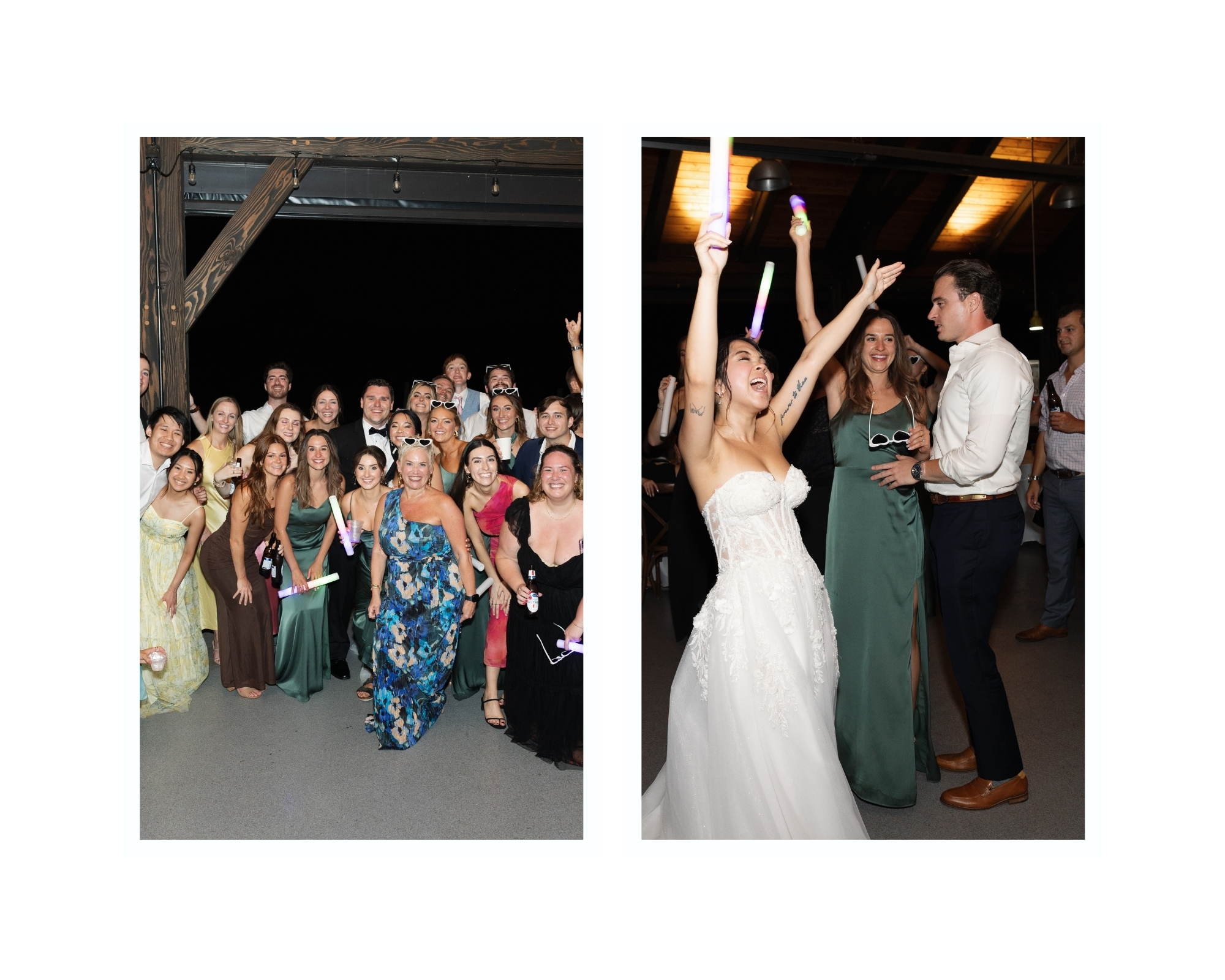 Bride and groom running through a tunnel of sparklers held by guests at their Middleburg winery wedding