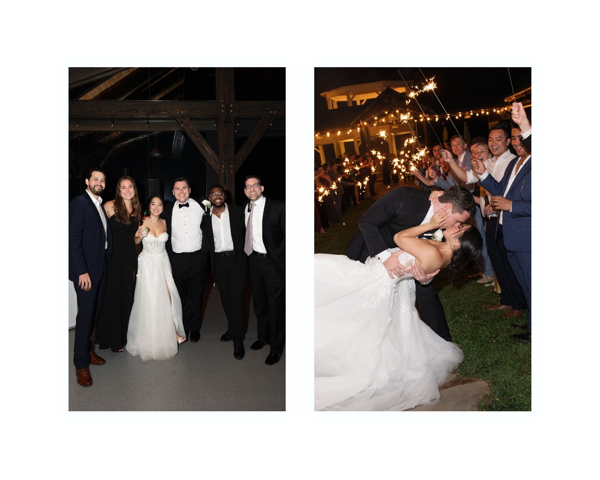 Newlyweds sharing a kiss under a canopy of sparklers during their grand exit at Cana Vineyards