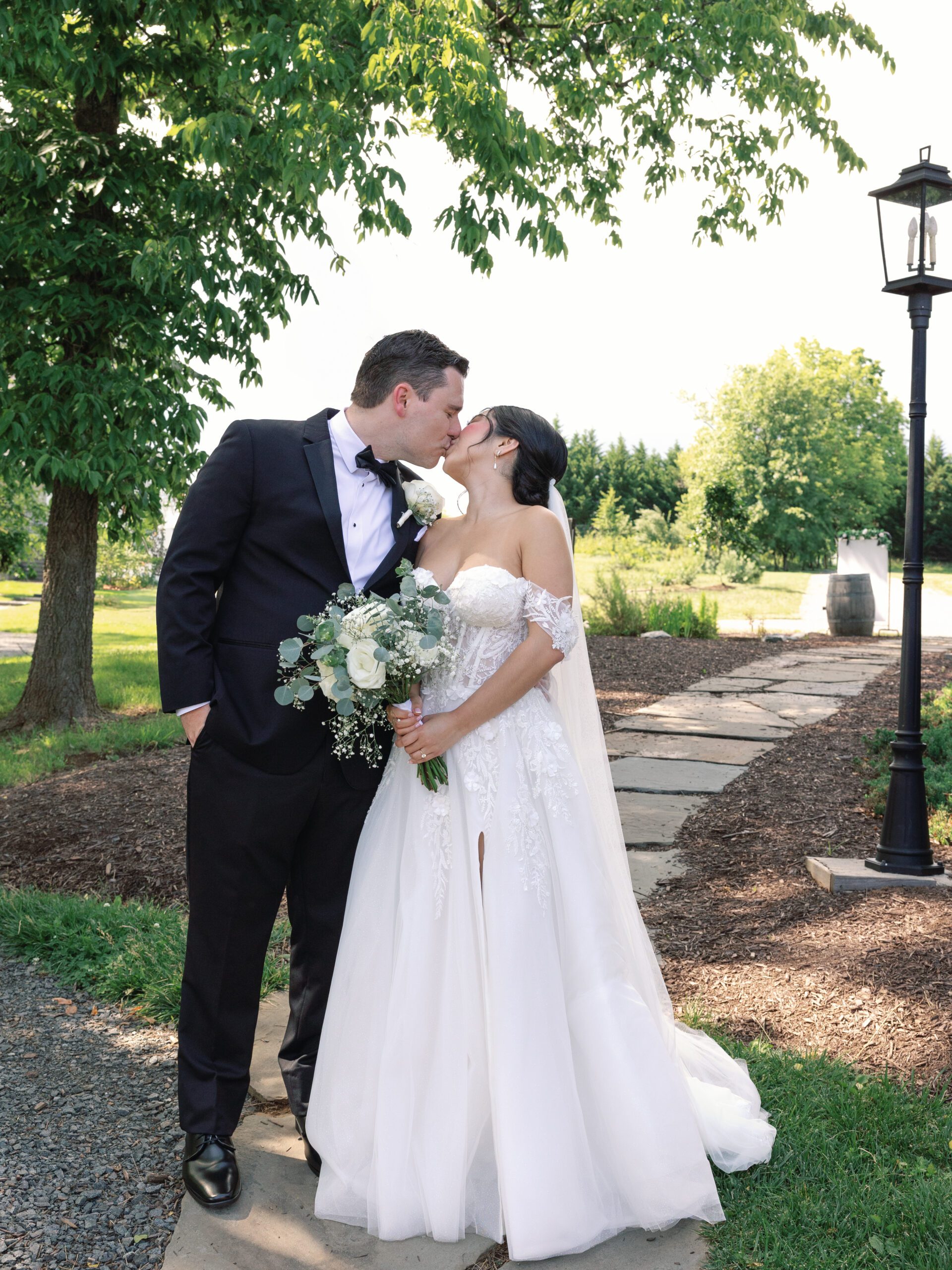 Bridal portraits on a stone path