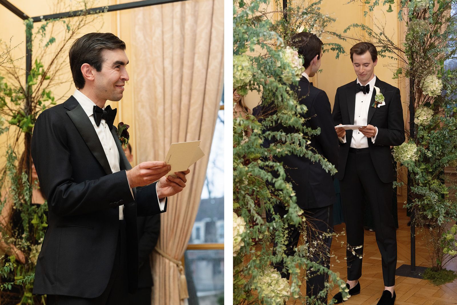 Two grooms get married under the chuppah at their Meridian House wedding ceremony 