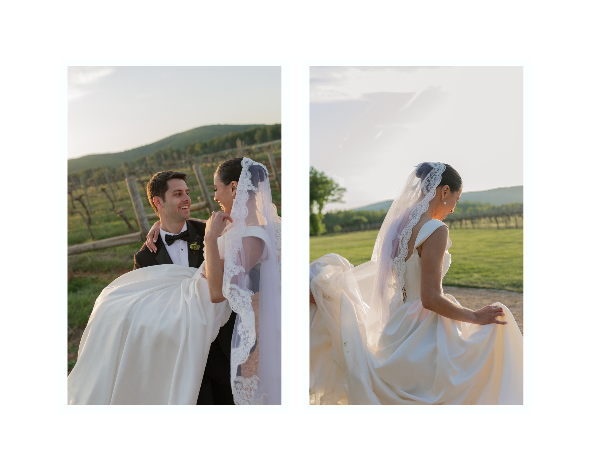 romantic bride and groom sunset portraits